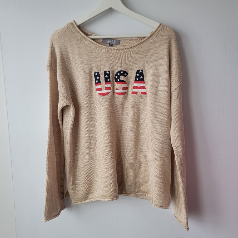 Marled Reunited Clothing women's Patriotic "USA" graphic‎ sweater sz M Americana